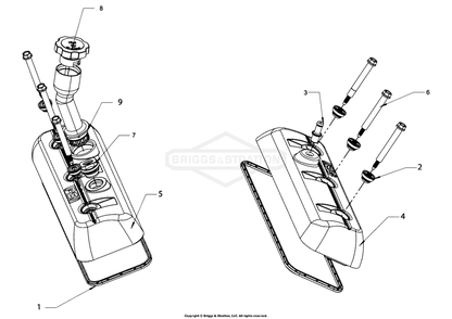 Engine Group - Valve Cover Diagram and Parts List for 076158-02  Briggs and Stratton Generator